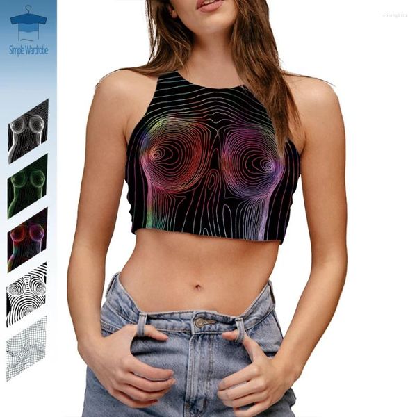 Tanks pour femmes sexy y2k tops 3D Printing Art Upcycle Clothes Ideias Fashion Tenues Abstract Body Funny Crop Top Round Cou