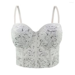 Damestanks She'sModa Lace Pailletten Bustier Push Up Night Club Bralette dames beha bijgesneden topvest corset plus maat