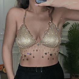 Femmes Réservoirs Brillant Cristal Soutien-Gorge Poitrine Chaîne Pour Femmes 2023 Sexy Étoile Paillettes Gland Bikini Corps Sous-Vêtements Discothèque Festival Bijoux Cadeau