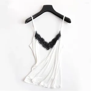 Débardeur femme soie noir à lacets Camisole Sexy Satin blanc débardeur Cami Lingerie été Camis sangle