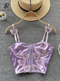 Tanks pour femmes Singrainy Design 3D Papillon Sexy Camisole Femmes Boucle Épissée Sous-Vêtements Mode Moulante 2024 Été Mini Camis Sans Bretelles
