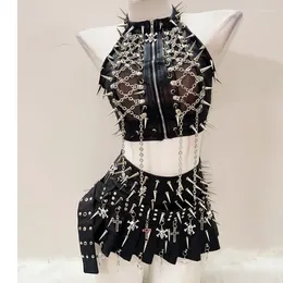 Réservoirs pour femmes Crâne Débardeurs Rivets Y2k Crop Top Gothique Punk Vintage Corset Vêtements Croix