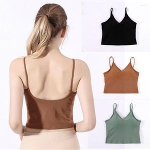 Damestanks zachte v-neck camisole dames t-shirt camis met ingebouwde plank beha verstelbare spaghetti riem vest dames tops crop top