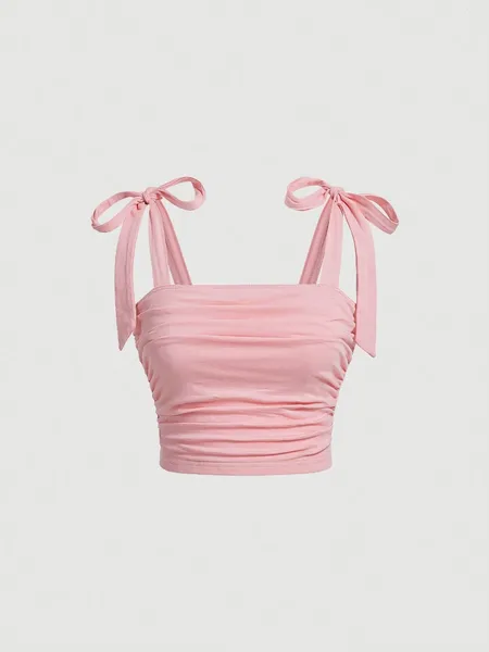 Tanks pour femmes à cravate solide épaule à large sangle large bracelet slim fit top pour femmes été 2024 Y2K Vêtements rose sans dos de camie sans dossier