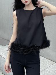 Tanks Femmes Sonneesd Summer Vintage O-Cou Amovible Plumes Design Débardeurs sans manches Harajuku Rétro Mode Profil Lâche Gilet Noir