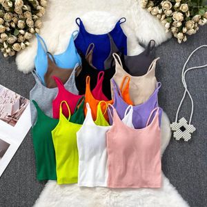 Débardeurs pour femmes Spaghetti Strap Camis pour femmes Spicy Girl Couleurs unies Col en V Femme Corset Crop Tank Tops Avec Built In Bras Camisoles