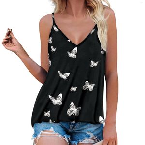 Tanks pour femmes Spaghetti STRAPE CAMISOLE TOP TOPIQUE FEMMES TANK CONCUTER SUMPE SEXY V-NECK CAMIS BUTHERFLY PRINT CHlouse sans manches Shirts