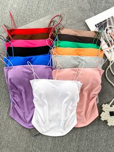 Réservoirs pour femmes Spaghetti Strap Skinny Y2K Tank Camis Femmes Été Casual Couleur Solide Femme Corset Crop Folds Tube Tops Construit en soutiens-gorge