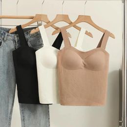 Tanques de mujer Correa de espagueti Camiseta sin mangas para mujer Chic Slash Neck Build In Bra Skinny Base Camis Otoño Casual Camisolas femeninas Drop