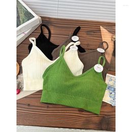 Tanks pour femmes Spaghetti STRAP AVEC COMPROCHEMENT COLLET BRA BRA POUR LES FEMMES V V V COUR SOLIDE COLORE CORÉANENE CASSOCUSÉ 2024