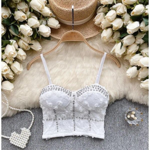 Tanks pour femmes Spaghetti Strap Femmes Débardeur Arrivée Diamant Réglage Construire Soutien-Gorge Bare Midriff Dentelle Camis Été Polyvalent Gallus Drop