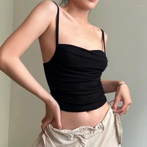 Damestanks Spaghetti-banden Ruched tanktop Casual All-matching laaggesneden backless Crop Tops 2024 Simple Underwear Bodycon Corsets