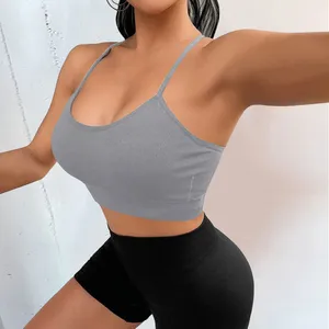 Bustier de crossback rembourré de soutien-gorge de sport pour femmes sans sous-armoiries spaghetti fitness fitness push up stret-top été simple gilet