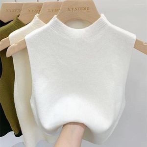 Tanks pour femmes Spring Tempérament d'automne Tirment tricoté Vest de gilet à demi-turtleneck Camisole Cropped supérieur Sans manches pour femmes