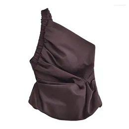 Damestanks lente zomer asymmetrische een schoudertop geplooid ontwerp mode temperament bandeau shirring 2024