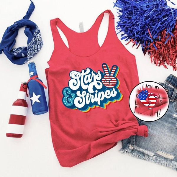 Tanks féminins Stars and Stripes Tops Tops 4 juillet Top Fourth USA America Women Clothes Patriotic Gothic L