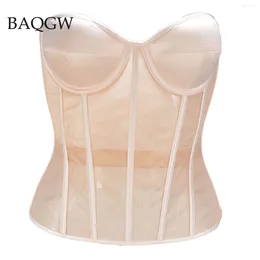 Camisetas sin mangas de acero para mujer, sujetador Sexy negro transparente de malla, Bralet Push Up, Top de tubo, corsé, corpiño, vendajes cortos para fiesta y discoteca, lencería