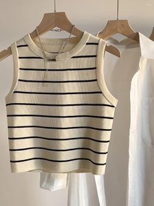 Dames Tanktop Gestreept Gebreid Mouwloos Tanktopje Voor Dames Lente Zomer Dieptepunt Shirt Vrouwelijk Hoog-elastisch Vest Y2K Oversize Crop Tops