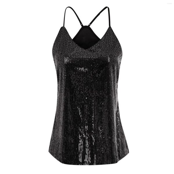 Débardeurs pour femmes Bar élégant Débardeur pour femmes Sequin Glitter Tops à bretelles Dames Sexy Sparkle Camis Col en V Swing Vest Clubwear Party Night