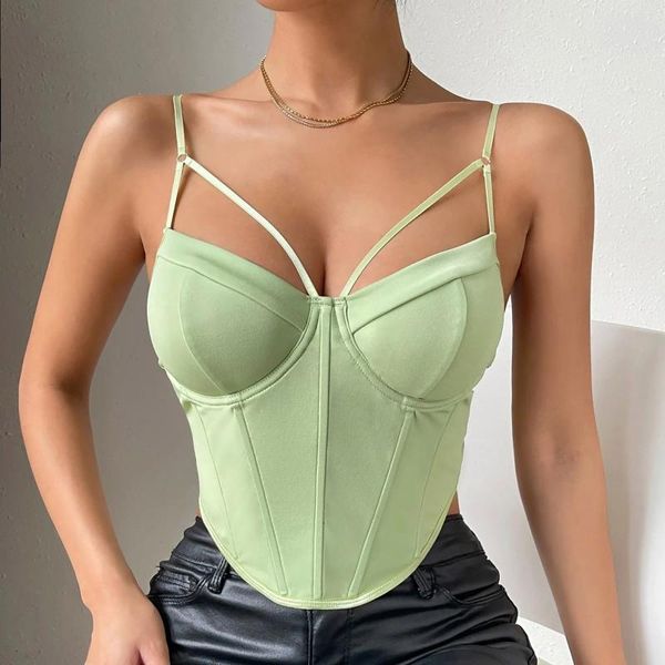 Débardeurs pour femmes élégant diamant forme mince sexy dos nu anneau en acier couleur unie tout corset trop thermique pour l'abdomen