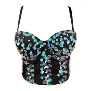 Vrouwen Tanks Zomer 2023 Sexy Vrouwelijke Corset Met Cups Strass Pailletten Nachtclub Party Korte Vrouwen Camis Crop Top In Bh Cropped YH8300