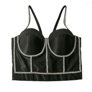 Débardeurs pour femmes été 2023 Sexy femme sans manches strass brillant Corset discothèque fête tasses courtes femmes Camis en soutien-gorge recadré haut court