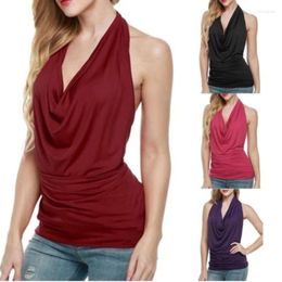 Vrouwen Tanks Zomer 2024 Modis Sexy Backless Halter Tops Vrouwen Party Losse Stapel Kraag Solid Casual Top Elegante Tank