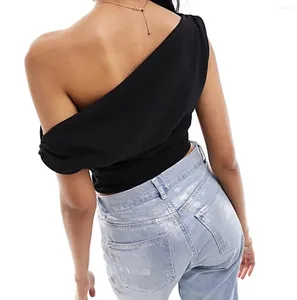 Damestanks Zomer Zwart One-Shoulder Crop Vest Tops Fashion Mouwloze Solid Color Tank voor straatclubkleding Backless