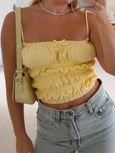 Dames tanktops zomer hemdje tops effen kleur spaghettibandjes franje strik cropped show navelvest