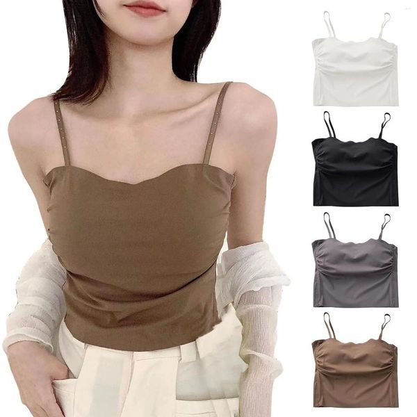 Réservoirs pour femmes Summer Casual avec coussin de poitrine enveloppé Sling Light Traceless Gilet intérieur Femmes Camisole en coton