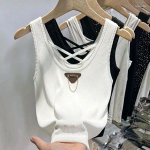 Tanks pour femmes Chaîne d'été Pull de sous-vêtements de sous-vêtements 2024 STRAPE DE BASE BLANC SEMPS NOIR