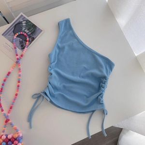 Damestanks zomer chic soild tanktop voor vrouwen spaghetti riem kale middenrif één schouder camisoles casual veelzijdige dames gallus