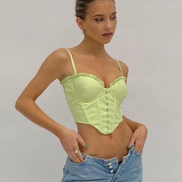 Débardeurs pour femmes été haut court femmes vert court tenues sexy fille fête tenue de club mode corset floral Y2K femme rue vêtements à volants