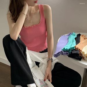 Vrouwen Tanks Zomer KniSuspender Vest Tees Vrouwen Mode Koreaanse Casual Slim Fitting Sexy Navel Blootgesteld Korte Top Effen Kleur tops