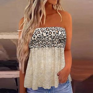 Tanks Femmes Été Léopard Bandeau Tank Floral Dentelle Patchwork Élastique Lâche Tops Femmes Sexy Sans Bretelles Y2k Streetwear Party Club Camis