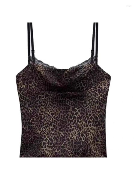 Tanques de mujer Summer leopardo estampado pequeño honda y2k mujeres estilo europeo diseño elegante de diseño sin mangas femmes encaje sexy chaleco recortado