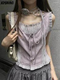Tanks pour femmes Summer Patchwork Contraste Couleur Femmes Harajuku Bandage Tops sans manches Fée Coréenne Mode Casual Camisole Y2k Esthétique