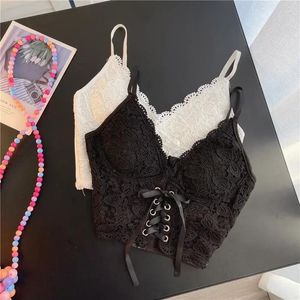 Tanks pour femmes Summer Sexe Lace Strap Crops Tops Frence Fashion Food Top Bralette Camisole Camisole Design sans manches Corset Bustier