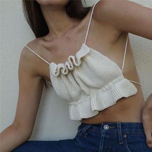 Tanks de mujer verano Sexy Litty Little Bellyban Chaqueta para mujeres chicas chaleco collar con volantes de tono de pecho tejido decoración de encaje de encaje