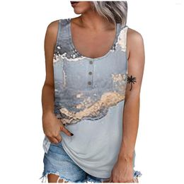 Damestanks zomer mouwloze casual bedrukte ronde nek knop t-shirts chique fit slanke tuniek dames tops shirts regata femin