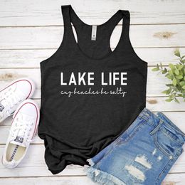Vrouwen Tanks Zomer Mouwloze Unisex Brief Slogan Vest Shirt Rackback Vakantie Camisetas Lake Life Cuz Stranden Zout Tank Tops