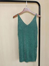 Dames Tanks Zomer Effen Sexy Club Veelzijdig Zilverdraad Gebreid Mouwloos Vest Top Dames V-hals Ruglooze Slip Tank Tops Eenvoudig