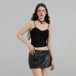 Damestanks Zomer Spaghetti -band Ruches Mesh Sheer Camisole Sexy Backless Low Cut Slip Crop Vest Tops voor Streetwear Clubwear