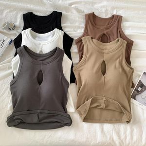 Débardeurs pour femmes Débardeur à bretelles d'été Femmes Soutien-gorge intégré Épaules dénudées Couleur unie Évider Crop Tops Sans manches Omighty Slim Fit Camisoles