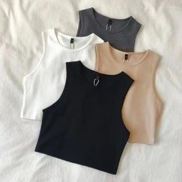 Tanks pour femmes Tops d'été Slim Render Top court Sexy Femmes Sans manches O Croptops Tank Solid Black White Vest Street Y2K Grossiste