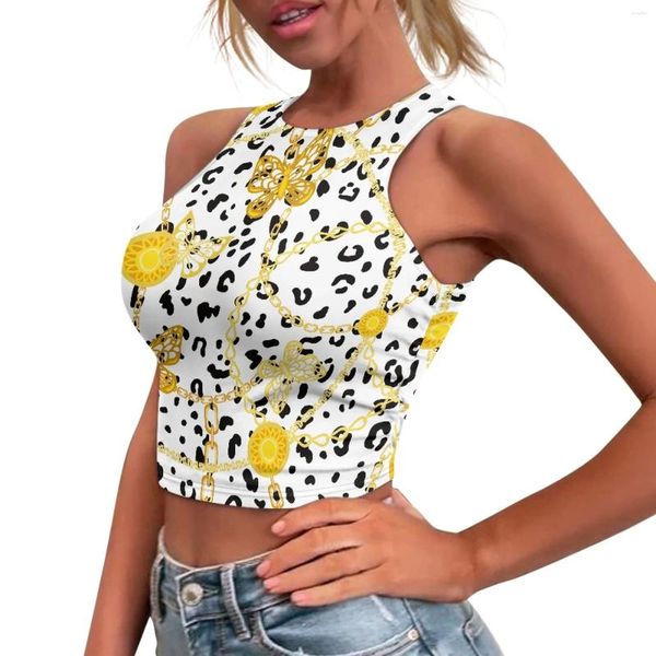 Tanques de mujer Mujer de verano Sin mangas O-Cuello Sexy Patrón de mariposa Leopardo Estampado de lujo Exponer el botón del ombligo Tops Chaleco Selección multicolor