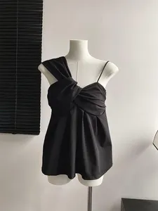 Tanks de femmes Été Femme Français Crop Top à l'épaule Halter Halter Draped Design Camisole Gyaru Coquette 2000 Aesthésie Sexy Y2K