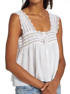 Tanks pour femmes Summer Femmes Lace Floral Trim Square Collier Sling Top Top Dames Hollow Out Up Sans manches Single Breasted Sweet Tank Uffcq
