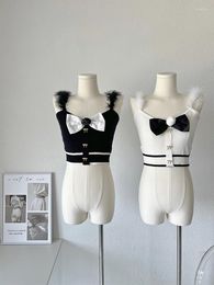 Débardeurs pour femmes été femmes Vintage coréen mode Design tricot Camisole Crop haut à licou luxe esthétique Streetwear Gyaru Kawaii Bustier