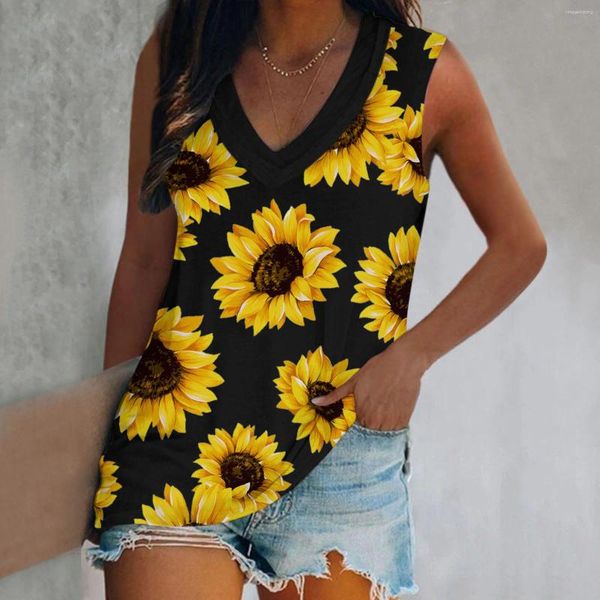 Tanks pour femmes Sunflower Floral Stripe Tops 3d Imprimé Femmes Y2K Streetwear surdimension